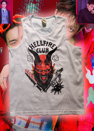 Майка біла з принтом дивні дива stranger things hellfire club оверсайз