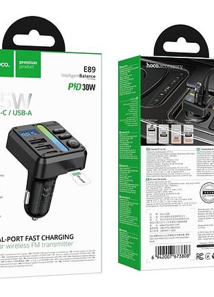 Fm-трансмиттер hoco e89 usb-c pd30w + usb 15w/tf/bt5.4 total 45w черный