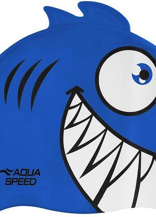 Шапка для плавания aqua speed zoo pirana 9696 пиранья, синий дит osfm