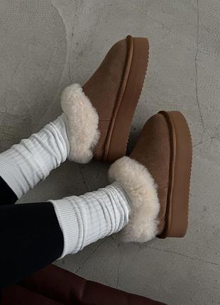 Fur slippers platform ginger 💚• 40