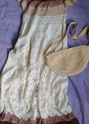Летнее вязаное ажурное платье handmade