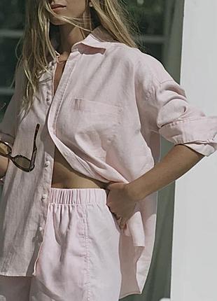 Лляна рожева сорочка weekend maxmara оригінал преміум льон р. m