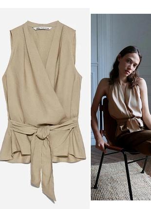 Блуза на запах із декольте з віскози та льону zara