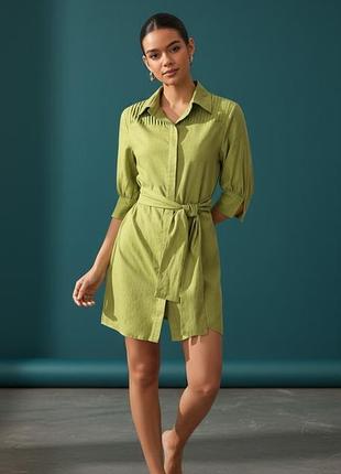 Платье рубашка салатовое льняное вискоза shein m-l