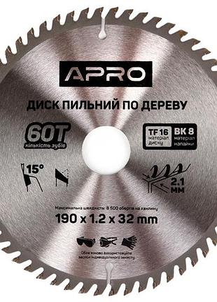 Диск пильный по дереву apro 190 x 3230мм x 60t (830177)