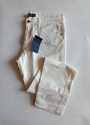 Брюки чинос джинсового покрою zara slim fit молочні р. 34