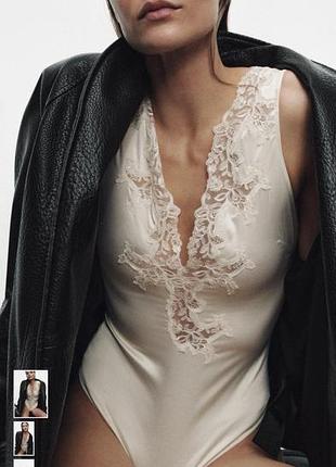 Атласне боді з мереживом zara нова колекція