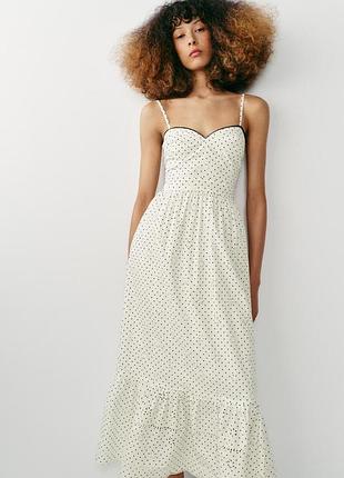 Zara -50% 💛 сукня біла в горохи з вишивкою бордадо s, m, l