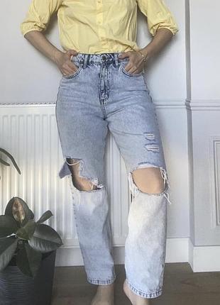 Miss selfridge mom jeans w28 | світло-блакитні рвані джинси | 100% бавовна