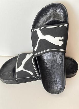 Чорні шльопанці оригінал puma leadcat 2.0 із білим логотипом на ремінці.