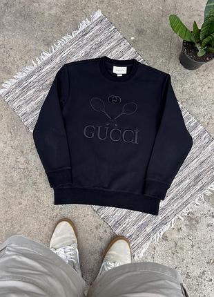 Рідкісний преміальний чорний базовий світшот gucci з великим вишитим логотипом на грудях у стилі гольф