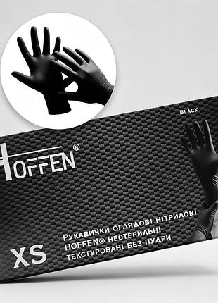 Перчатки нитриловые hoffen black (xs) без пудры плотность 3.5 г, 50 пар