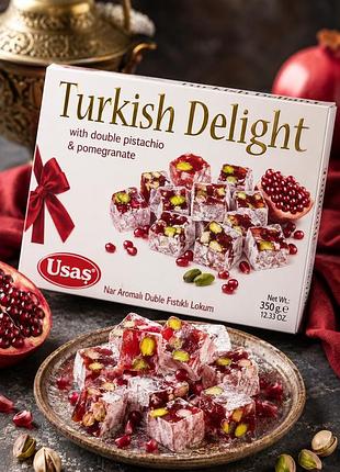 Лукум турецкий usaş с двойной фисташкой и гранатом 350 г turkish delight double pistachio & pomegranate