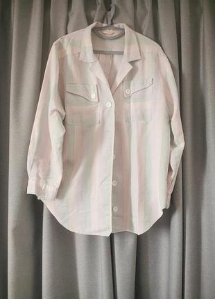 Рубашка oversize лен/хлопок пастельная полоска, дизайнерская спинка