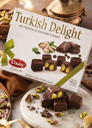 Лукум usaş exclusive у молочному шоколаді з фісташкою 300 г turkish delight pistachio chocolate covered туреччина