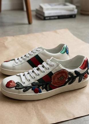 Кеди gucci з вишивкою білі / 46 розмір