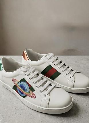 Кеди gucci білі з вишивкою / 43 розмір