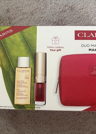 Набор clarins масло- блеск для губ масло для снятия макияжа