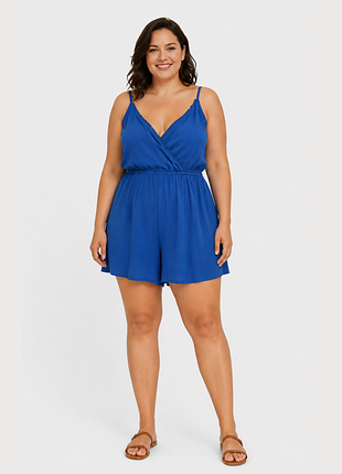 Яркий синий ромпер beyou, комбинезон с шортами plus size, батал, 20/22 размео