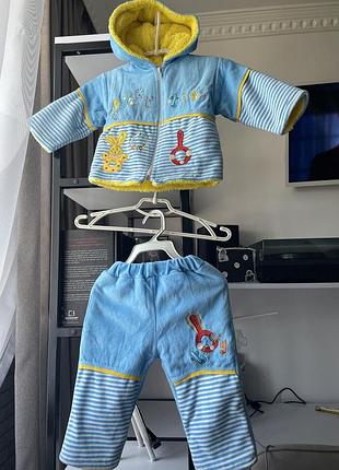 Блакитно-жовтий костюм для хлопчика жовто-блакитний костюм для дівчинки коасивий жовто-блакитний дитячий костюм штанішки і кофта на змійці з капюшоном