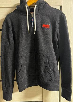 Чоловіче зіп-худі superdry, розмір m, темно-сіра кофта на блискавці