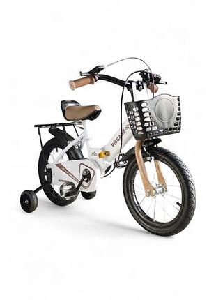 Дитячий велосипед viccabe sport 6100-88a, 16″ зі світними додатковими колесами, кошиком і багажником білий