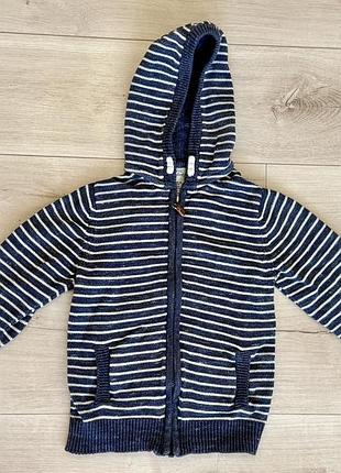 Детская кофта на молнии с капюшоном h&m l.o.g.g., размер 110-116 на 4-6 лет, качественная трикотажная толстовка в полоску, отличное состояние