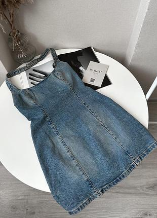 Джинсовий сарафан міні через шию сукня zara