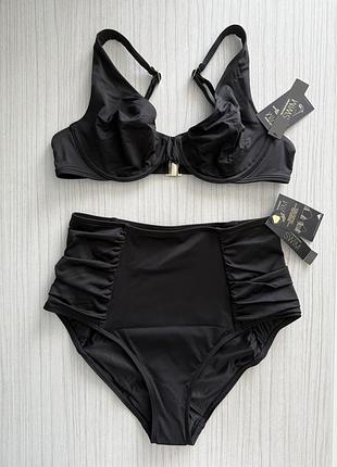 Купальник роздільний чорний victoria’s secret топ 34b (75б), плавки завищені розмір s. вікторія сікрет
