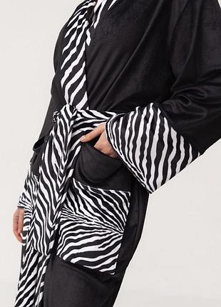 Кимоно женское из плюшевого велюра kimono black and white zebra 18367 l
