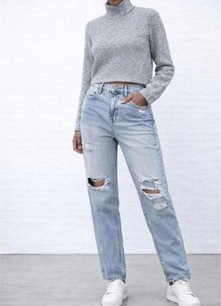 Джинси zara mom fit | світло-блакитний денім | розмір xs-s