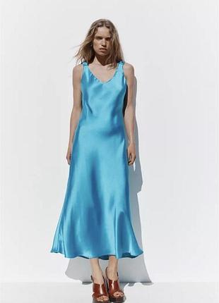 Сукня жіноча zara колір бірюза атласна
