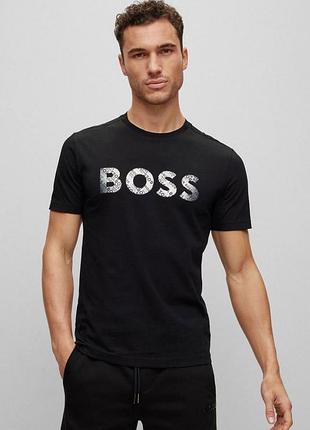 Чоловіча чорна котонова футболка hugo boss оригінал хуго босс