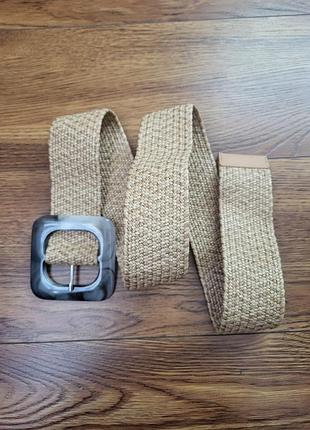 Плетений пояс ремінь raffia соломка еластичний бежевий
