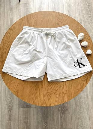 Білі літні чоловічі пляжні плавки шорти з сіточкою calvin klein