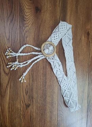 Плетений пояс макраме boho з дерев’яною пряжкою