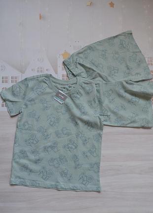 Комплект (футболка + шорты) для мальчика,sinsay, 116,5-6р.,100%хлопок, мятного цвета с тракторами.