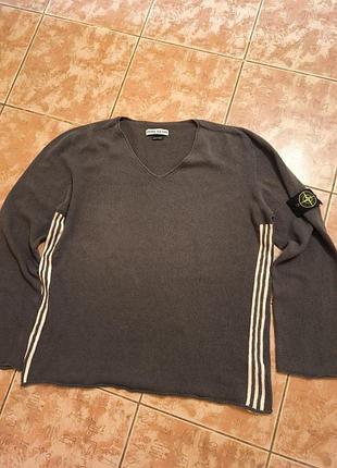 Свитер stone island vintage 00s v-neck knit sweater men's xl gray made in italy