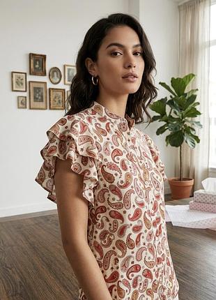 Белая с красным принтом рубашка блуза xs s m zara