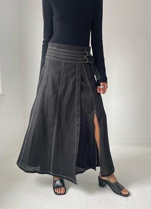 Спідниця коричневого кольору від zara, розсір m, 100% рамі (волокно кропиви)