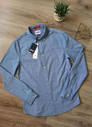 Tommy jeans slim fit oxford shirt – чоловіча сорочка, сіро-блакитна, розмір м