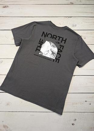 Мужская серая коттоновая футболка the north face с большим лого на спине тн tnf оригинал