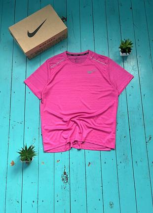 Футболка nike dri-fit miler, розмір l, nike running, бігова футболка nike, яскрава футболка для бігу