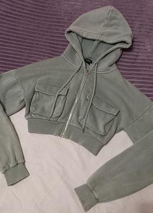 Укороченное зип-худи варочная мятная короткая кофта короткая зепка
