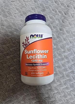 Соняшниковий лецитин now foods sunflower lecithin 1200 мг, 200 капсул