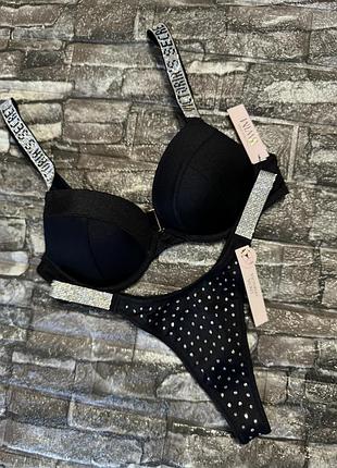 Купальник victoria’s secret зі стразами 34b 75б стрінги хс с