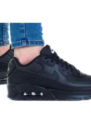 Оригінальні шкіряні кросівки nike air max 90 ltr (gs) triple black (розмір 36.5 / 23.5 см)