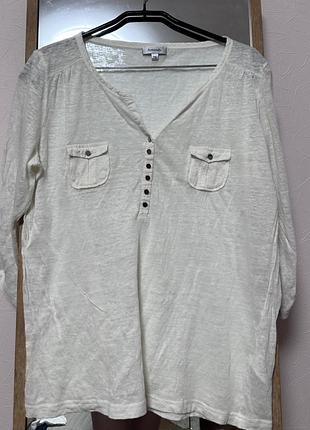 Лляний лонгсів antonelle оригінал / біла футболка з рукавом 3/4 з льону / 100% linen / xl
