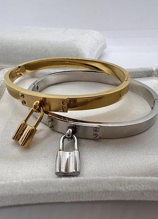 Браслет манжет з замочком позолота 18k