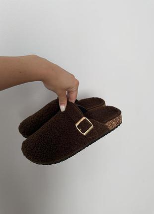 Плюшеві сабо коричневі розмір 37, стиль birkenstock boston